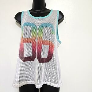 y2k Vintage Mesh Rainbow Gradient Sporty Streetwear Tank Summer Festival L White